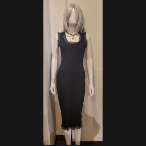 Michael Kors Black Ruffle Trim Midi Dress